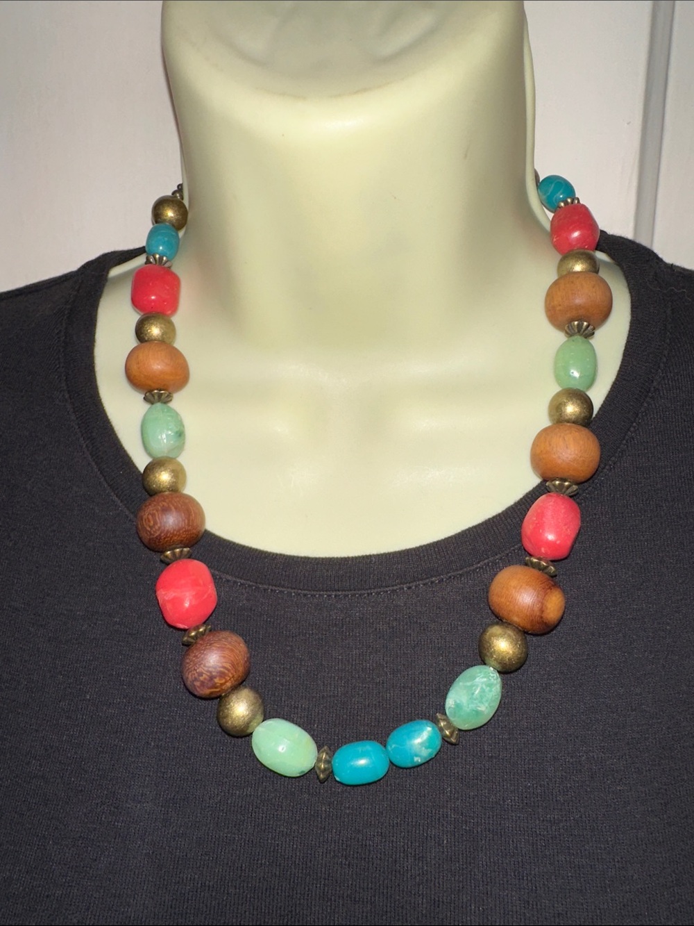 Multicolor Beaded Statement Necklace - Green, Turquoise & Coral